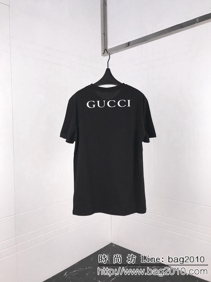 GUCCI古馳 19ss春夏新款 鹿晗同款 梵文蝴蝶印花圖案 情侶款短袖 ydi1577
